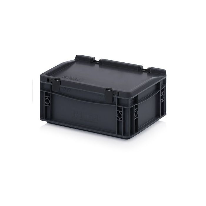 ESD stacking box with hinged lid 30x20x13,5cm, capacity 4,45 liter, NORAH Plastics