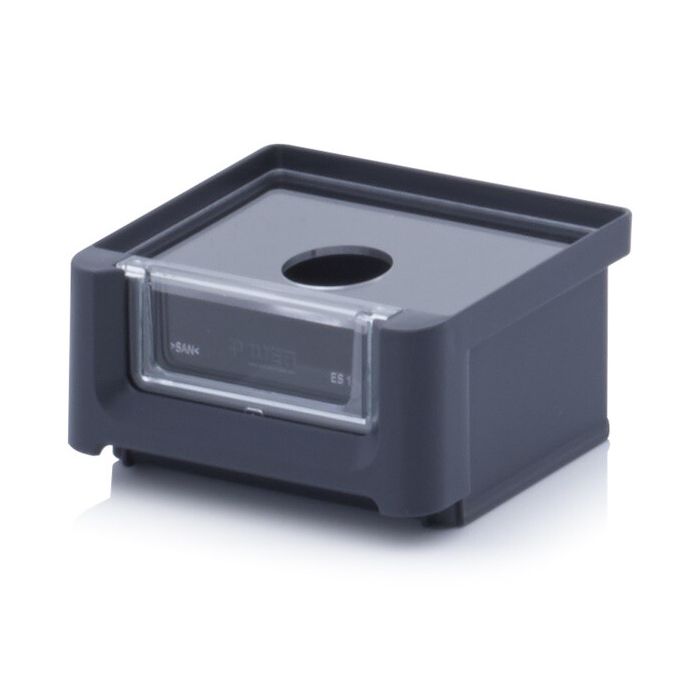Magazijnbak 8,5x10,2x5cm, inhoud 0,21 liter met insteekvenster en deksel, Zwart, NORAH Plastics