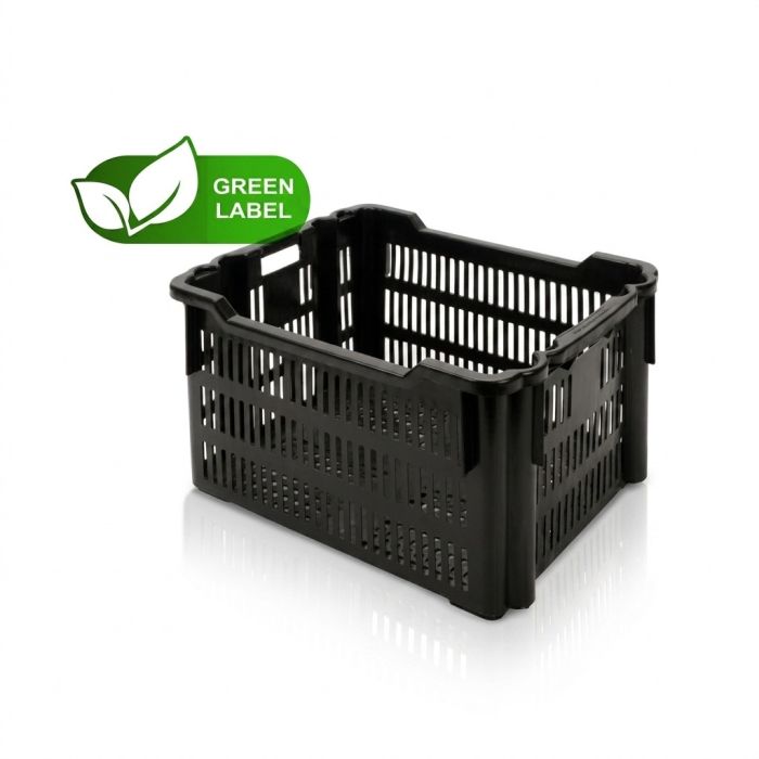Nestable stacking crate 62x50x36 cm, capacity 75 liters, RE-HDPE, Black, NORAH Plastics Nestable stacking crate 62x50x36 cm, capacity 75 liters, RE-HDPE, Black, NORAH Plastics