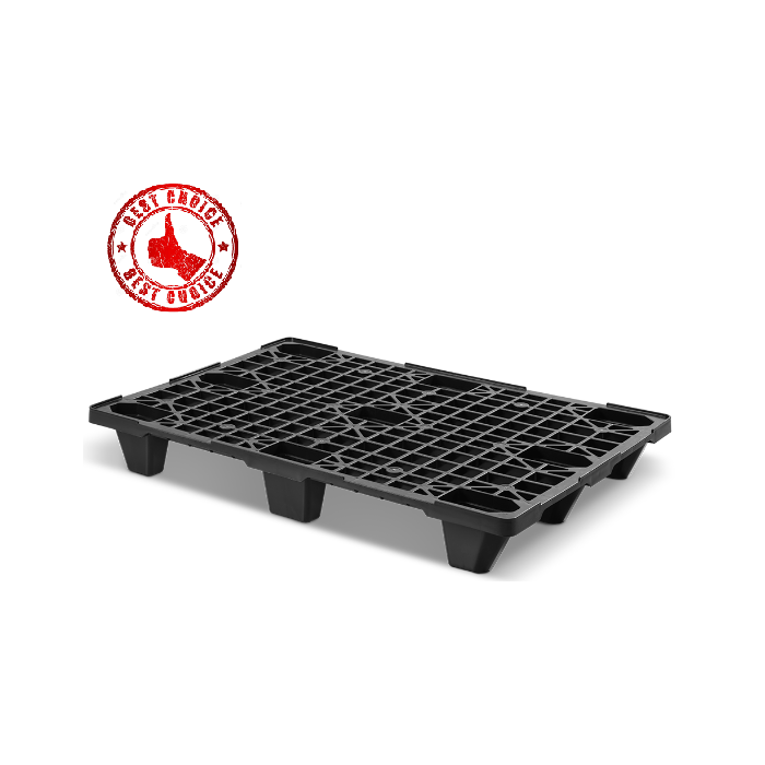 Euro Pallet 120x80x15cm, nestable, 9 legs, Black, NORAH Plastics