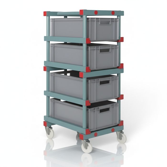 System trolley for Euro containers, 4 pieces 60x40x22cm, PP, gray, NORAH Plastics 