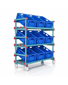 E2 crate production trolley incl. 9 E2 crates blue, NORAH Plastics