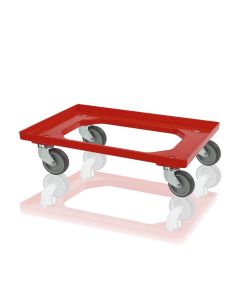 Plastic dolly with 4 swivel castors and rubber wheels, Red, NORAH Plastics