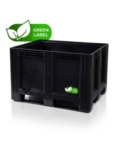 Black pallet box 120x100x78 cm, 3 runners, capacity 610 liters, Green Label, RE-HDPE, NORAH Plastics