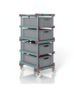 System trolley for Euro containers, 4 pieces 60x40x22cm, PP, gray, NORAH Plastics 