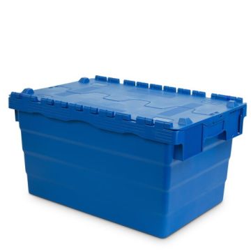 Attached lid bins, 60x40x32cm, capacity 54 liters, blue, NORAH Plastics