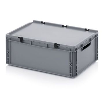 Stacking bins with hinged lid, 60x40x23,5cm, capacity 45 liters, NORAH Plastics