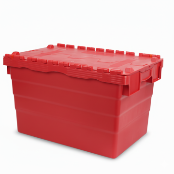 Plastic distribution bin with hinged lid 60x40x36,5cm, capacity 68 liters, Red, NORAH Plastics
