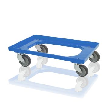 Dolly Transport Trolley, 60x40x15cm, blue, euronorm, 4 swivel casters, NORAH Plastics
