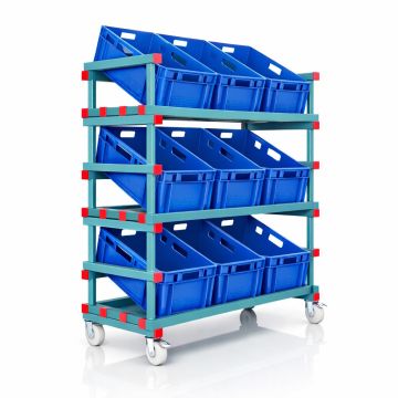 E2 crate production trolley incl. 9 E2 crates blue, NORAH Plastics