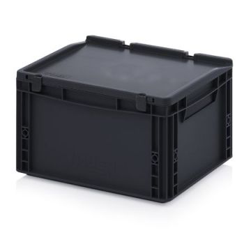 ESD stapelbak met klapdeksel 40x30x23,5cm, inhoud 20 liter, PP, NORAH Plastics