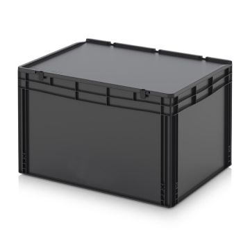 ESD stacking bin with hinged lid, 80x60x52cm, capacity 288 liter, NORAH Plastics