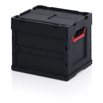 ESD folding bin with lid 40x30x32 cm, capacity 29 liters