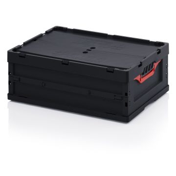 ESD folding bin with lid 60x40x22cm, capacity 42 liters