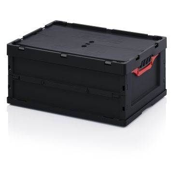 ESD folding bin with lid 60x40x27 cm, capacity 52 liters