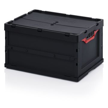 ESD folding bin with lid 60x40x32 cm, capacity 62 liters
