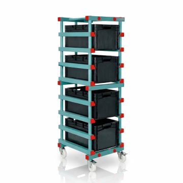 Euro Container Trolley incl. 4 stacking bins 60x40x27cm, black, NORAH Plastics