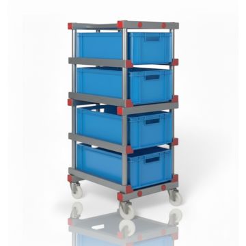 Euro container trolley incl. 4 stackable, 60x40x22cm, blue, NORAH Plastics