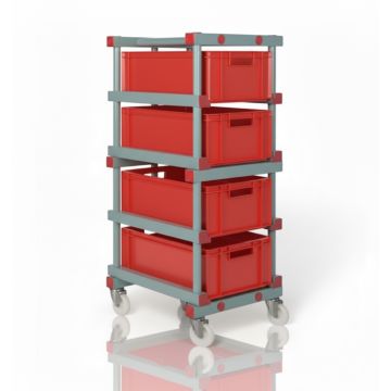 Euro Trolley incl. 4 stacking bins 60x40x22cm, red, NORAH Plastics
