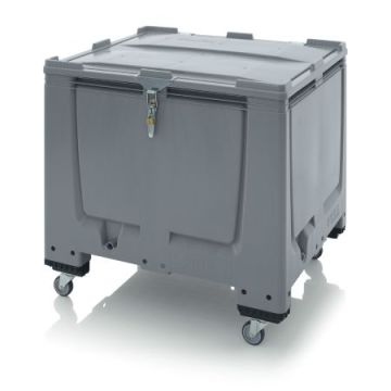 Wheeled pallet box 120x100x114cm with hinged lid and tension lock, capacity 900 liters, NORAH Plastics