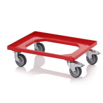 Plastic dollie with brake, 2 swivel, 2 fixed-wheel castors and rubber wheels, NORAH Plastics