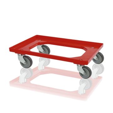Plastic dolly with 4 swivel castors and rubber wheels, Red, NORAH Plastics