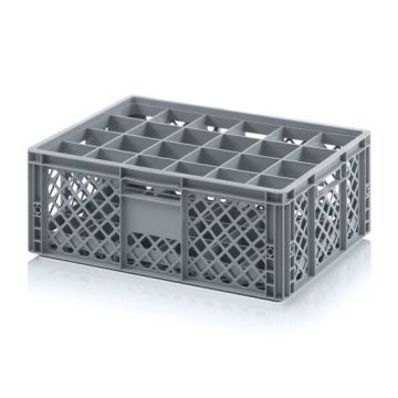 Glazenbak 60x40x15cm met 24 vakverdeler PP - Grijs, NORAH Plastics