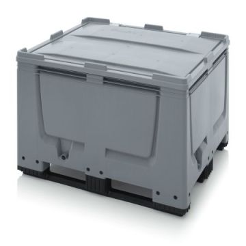 Pallet box with hinged lid 120x100x79cm, 3 skids, capacity 670 litres, NORAH Plastics
