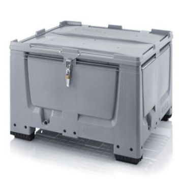 Palletbox 120x80x79 cm with hinged lid and tension lock, 4 legs, capacity 535 liters, NORAH Plastics