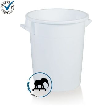 Tapered round bin 75 liter, White, HDPE, NORAH Plastics