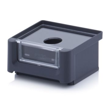 Magazijnbak 8,5x10,2x5cm, inhoud 0,21 liter met insteekvenster en deksel, Zwart, NORAH Plastics