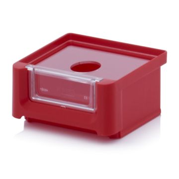 Linbin 8,5x10,2x5cm, capacity 0,21 liters with inset window and dustcover, Red, NORAH Plastics