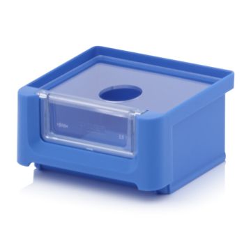 Linbin 8,5x10,2x5cm, capacity 0,21 liters with inset window and dust lid, Blue, NORAH Plastics