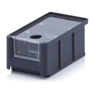 Linbin 16X10.2X7.5cm, capacity 0.77 liters with insert window, lid and 2 dividers, Black, NORAH Plastics