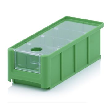 Linbin 21,5X10X7,5cm, capacity 1.08 liters with insert window, lid and 3 dividers, Green, NORAH Plastics