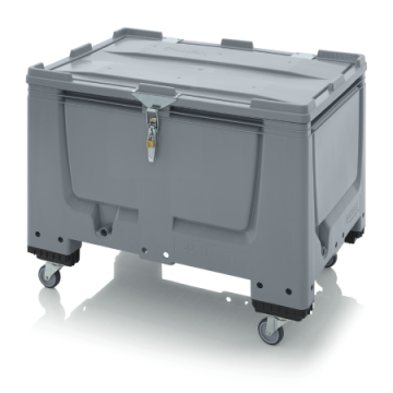 Wheeled pallet box 120x80x79cm, with hinged lid and tension lock, capacity 535 liters, NORAH Plastics, Arnhem, Holland