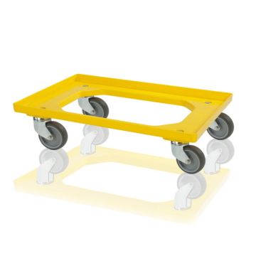 Dolly Transport Trolley, 60x40x15cm Euronorm, Yellow 4 Caster Wheels, Rubber Wheels