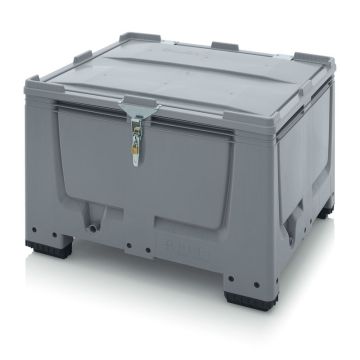 Palletbox met klapdeksel en slot, 120x100x79cm, 4 poten, inhoud 670 liter, NORAH Plastics