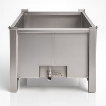 Stainless steel pallet container with spout, capacity 725 liters, 2 skid plates, NORAH INOX