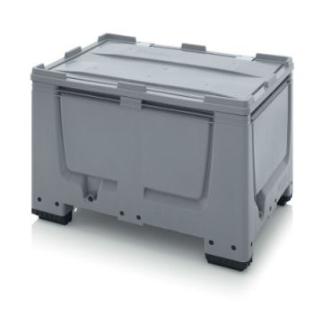 Pallet box with hinged lid 120x80x79cm, 4 feet, capacity 535 litres, NORAH Plastics