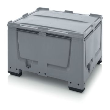 Pallet box with hinged lid 120x100x79cm, 4 feet, capacity 670 litres