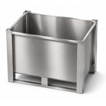 Stainless steel pallet box 120x80x78cm, 2 skids, capacity 400 liters, NORAH Inox