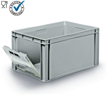 Order picking bin 60x40x30cm, capacity 56 liters with transparent hinged flap, NORAH Plastics