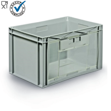 Order picking bin 60x40x30cm, capacity 56 liters with transparent hinged flap, NORAH Plastics