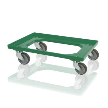 Plastic Dolly with 4 swivel castors and rubber wheels, green, NORAH Plastics