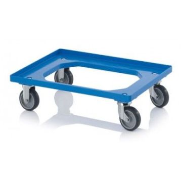 Supermarket transport dollie with 2 swivel, 2 fixed-wheel castors and rubber wheels, NORAH Plastics