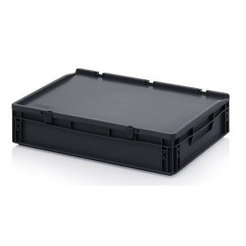 Electronic storage box made of ESD material, 60x40x13,5cm, Black, 24 Liter, NORAH Plastics