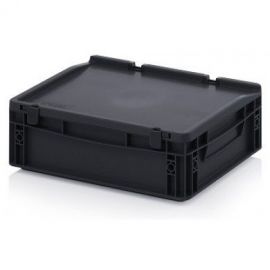ESD stacking bin with hinged lid 40x30x13,5cm, capacity 10 liter, NORAH Plastics