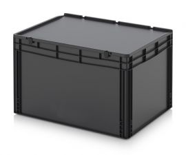 ESD stacking bin with hinged lid, 80x60x52cm, capacity 288 liter, NORAH Plastics