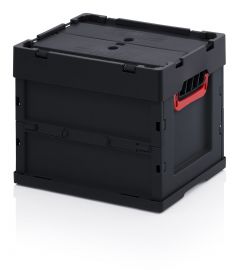 ESD folding bin with lid 40x30x32 cm, capacity 29 liters